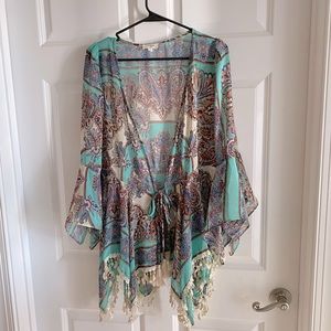 Sheer Plunging Neck Tie front Top